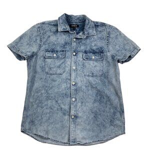 Express Acid Wash Denim Short Sleeve Button Down Shirt Men's Size M(15-15 1/2)